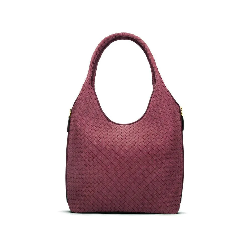 Large Woven Leather Bag - Burgundy