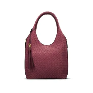 Large Woven Leather Bag - Burgundy