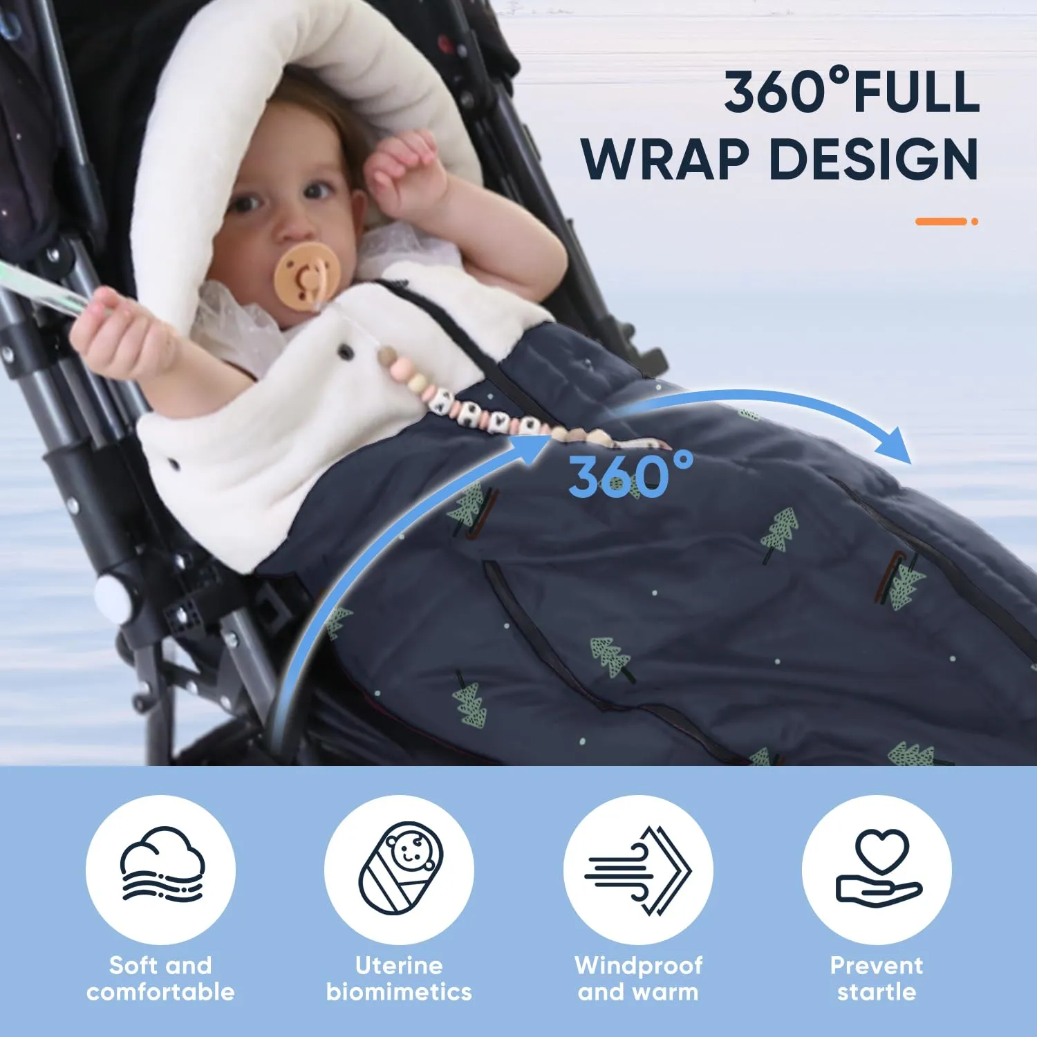 LAT Winter Warm Universal Stroller Footmuff, Baby Bunting Bag, Toddler Sleeping Sack, Car Seat & Carrier Cover - Winter Essentials, Fits All Strollers