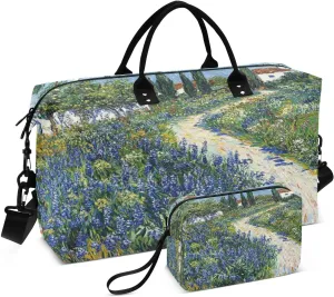Lavender Cypress Garden Path Sports Gym Bag for Women Men Travel Duffel Bag Weekend Overnight Carry on Bag with Toiletry Bag Workout Dance Bag for Workout Swimming Yoga Plane Hospital
