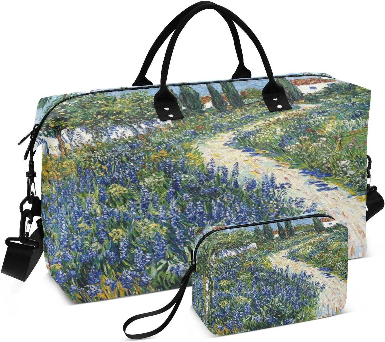 Lavender Cypress Garden Path Sports Gym Bag for Women Men Travel Duffel Bag Weekend Overnight Carry on Bag with Toiletry Bag Workout Dance Bag for Workout Swimming Yoga Plane Hospital