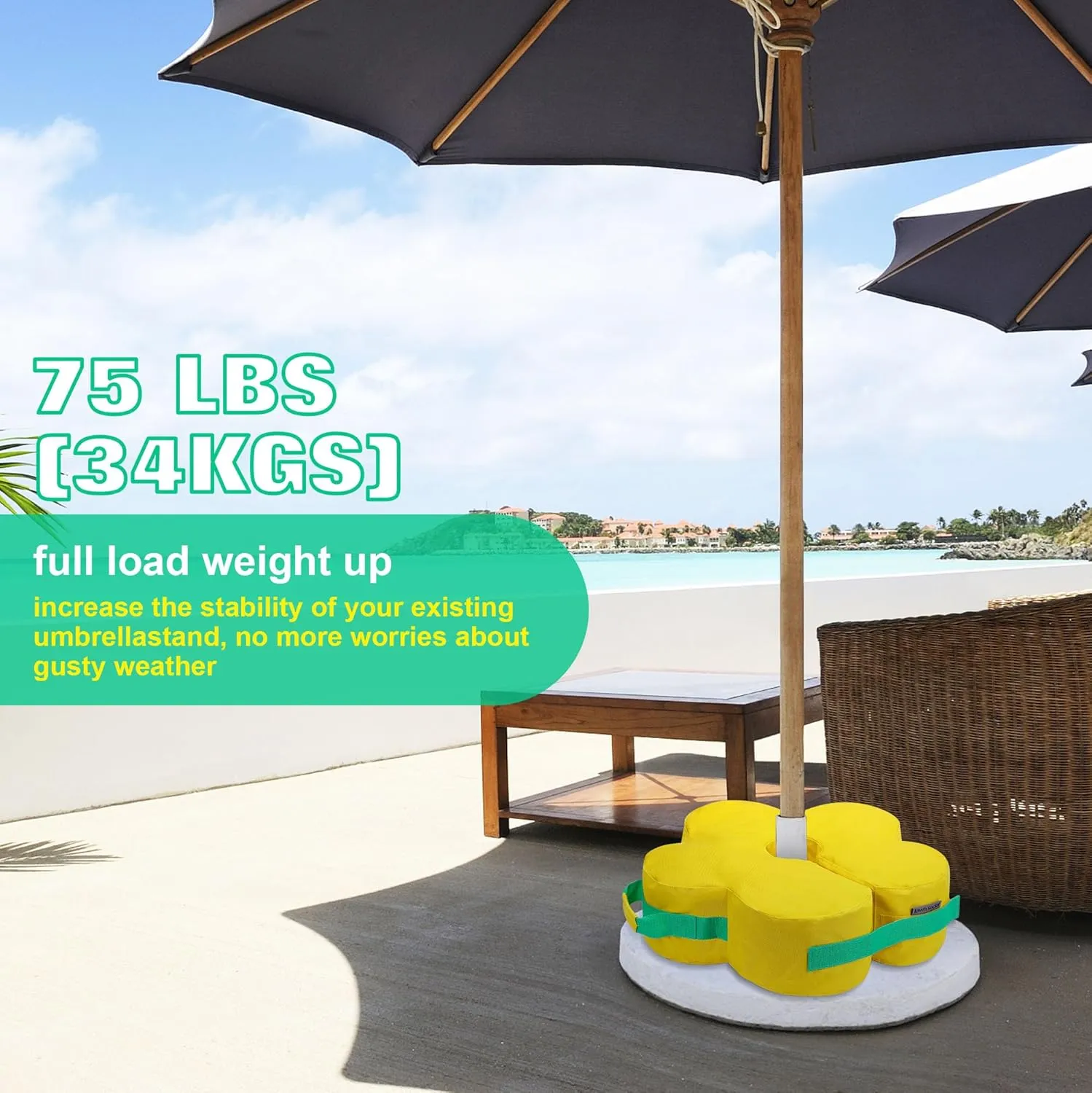 Lawn Social Umbrella Base Weight Bag, Round Heavy Duty Sand Bags for Cantilever Patio Umbrella, Universal Fit for Any Offset Design, Stabilize and Secure Umbrella (Yellow)
