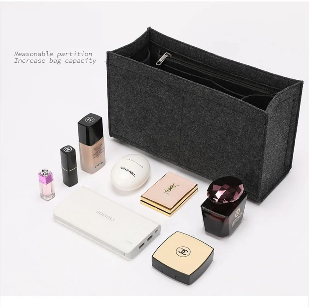 Lckaey Purse Organizer insert for book tote insert book medium tote insert 2008black grey-L