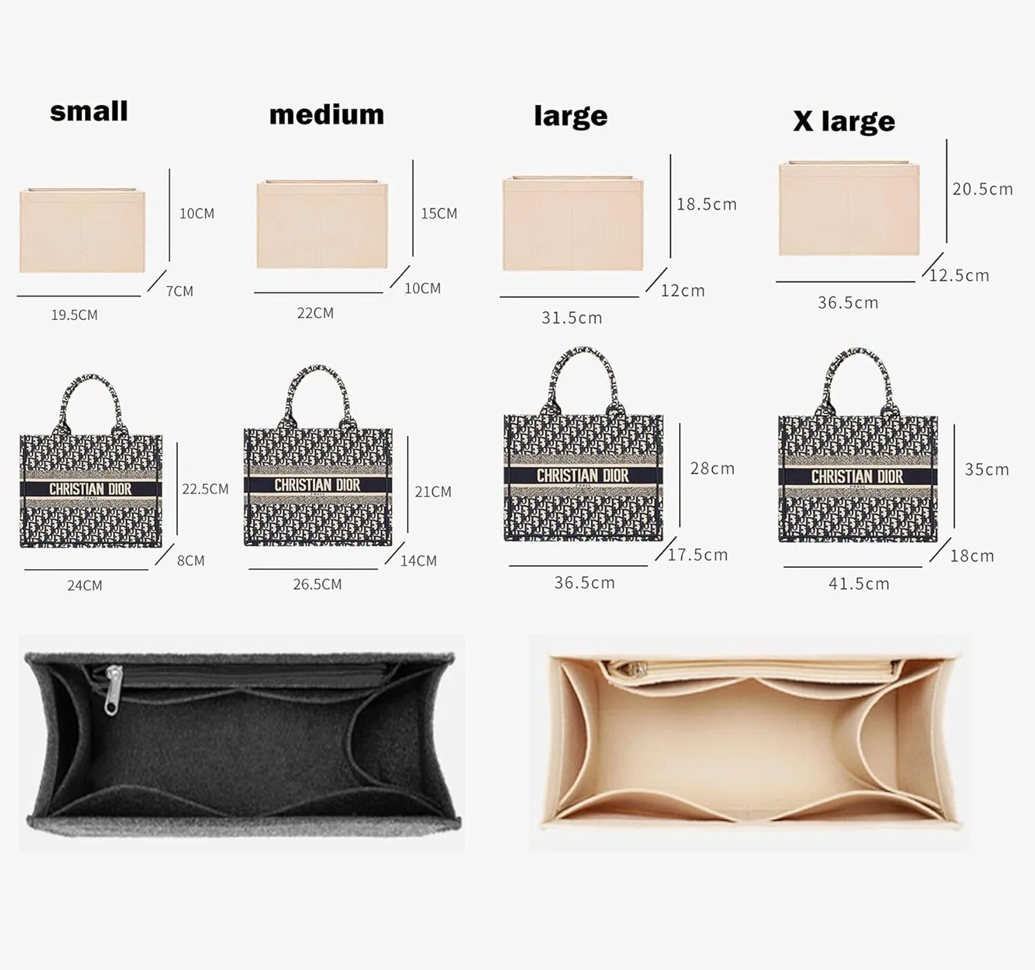 Lckaey Purse Organizer insert for book tote insert book medium tote insert 2008black grey-L