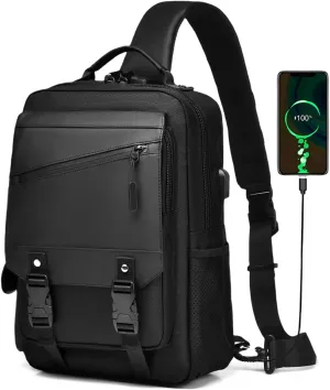 Leaper Crossbody Messenger Bag for Men: 13L Multi-pocket Satchel Sling Shoulder Bags for Travel Daily Work - Women Single Strap Backpack for Cycling, Hiking - Laptop Sling Bag for Men 14 inch, Black