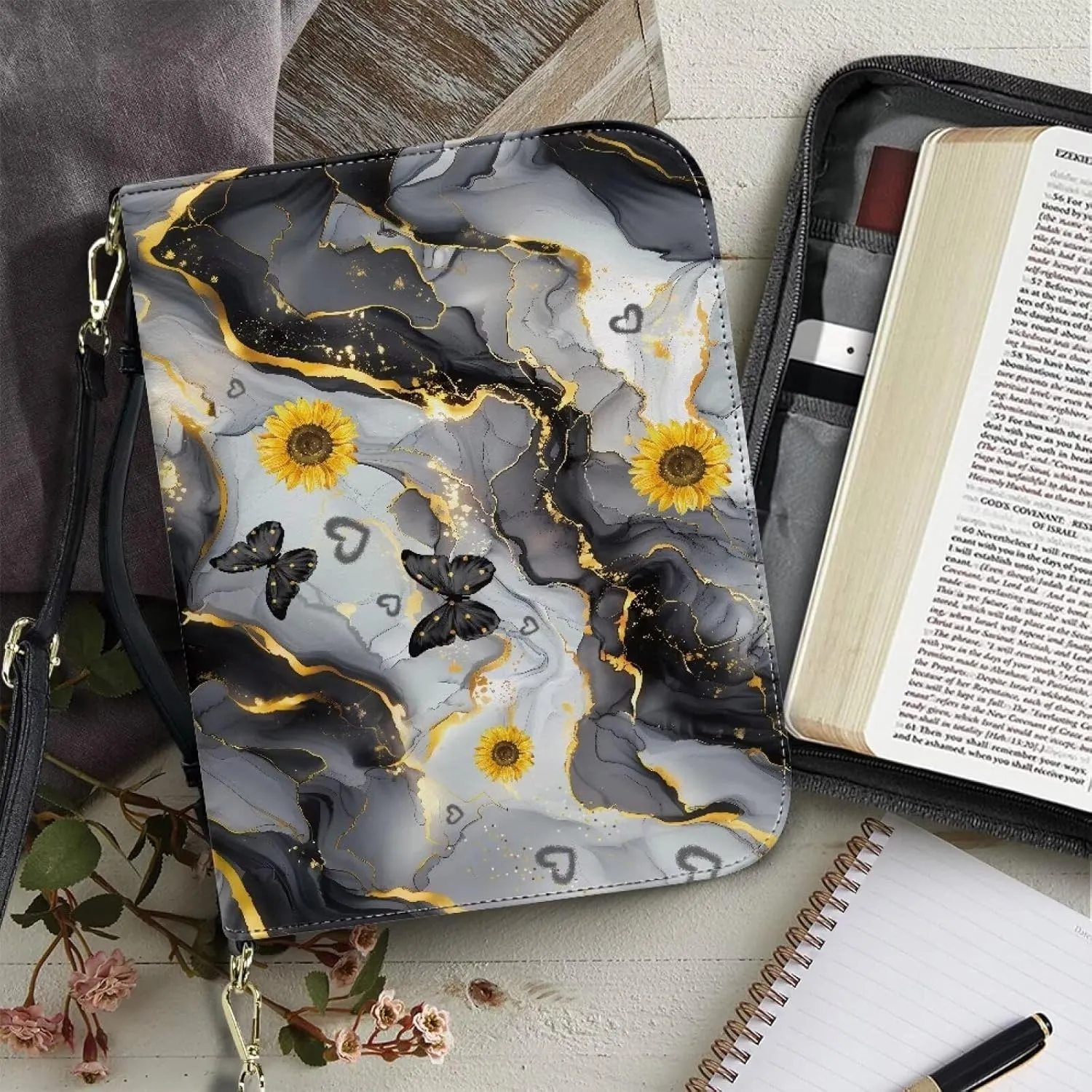 Leather Bible Bags with Shoulder Strap for Women Water Resistant Bible Book Covers