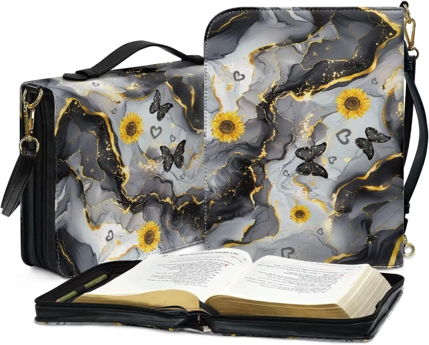 Leather Bible Bags with Shoulder Strap for Women Water Resistant Bible Book Covers