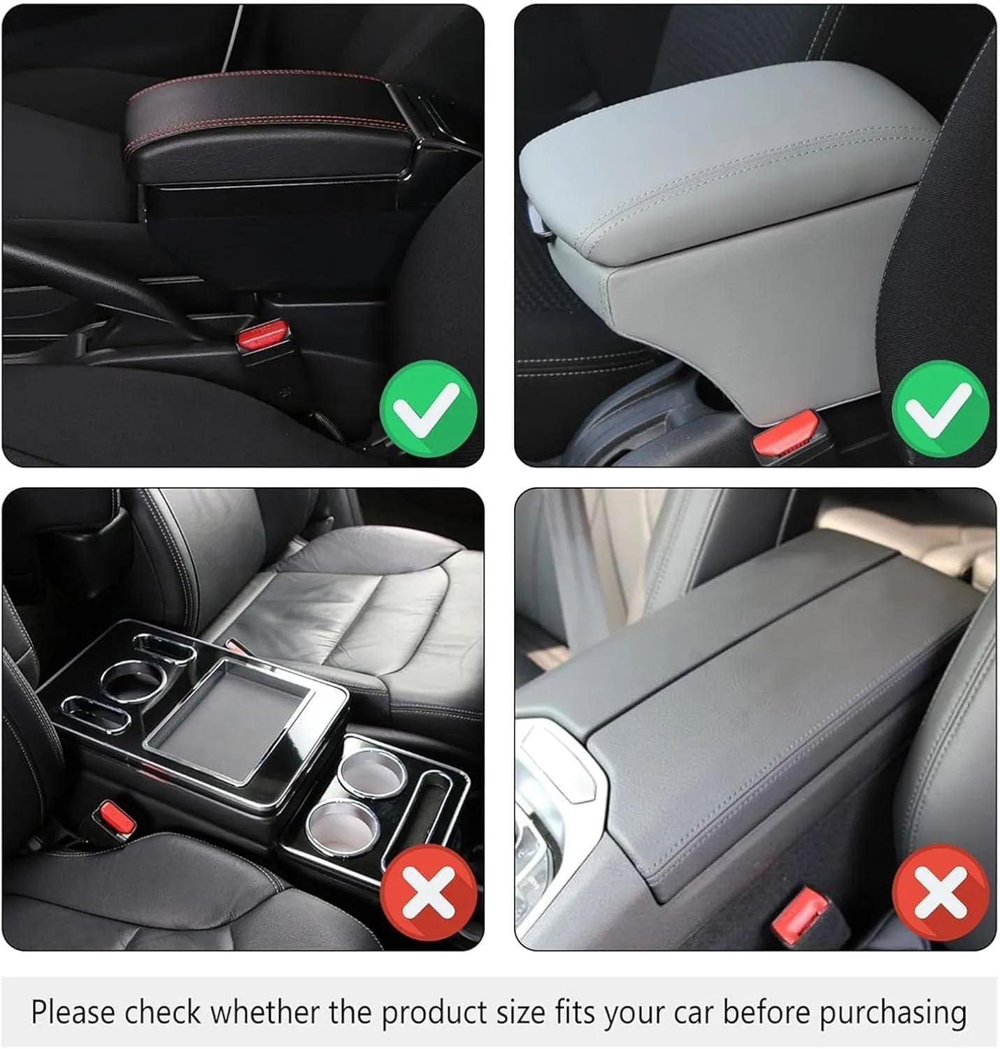 Leather Car Center Console Cover for Dodge Challenger LA LC SCAT/SRT 2008-2025, Universal Car Armrest Cover Protector 2 Storage Bags Waterproof Anti Scratch Interior Accessories, Gray