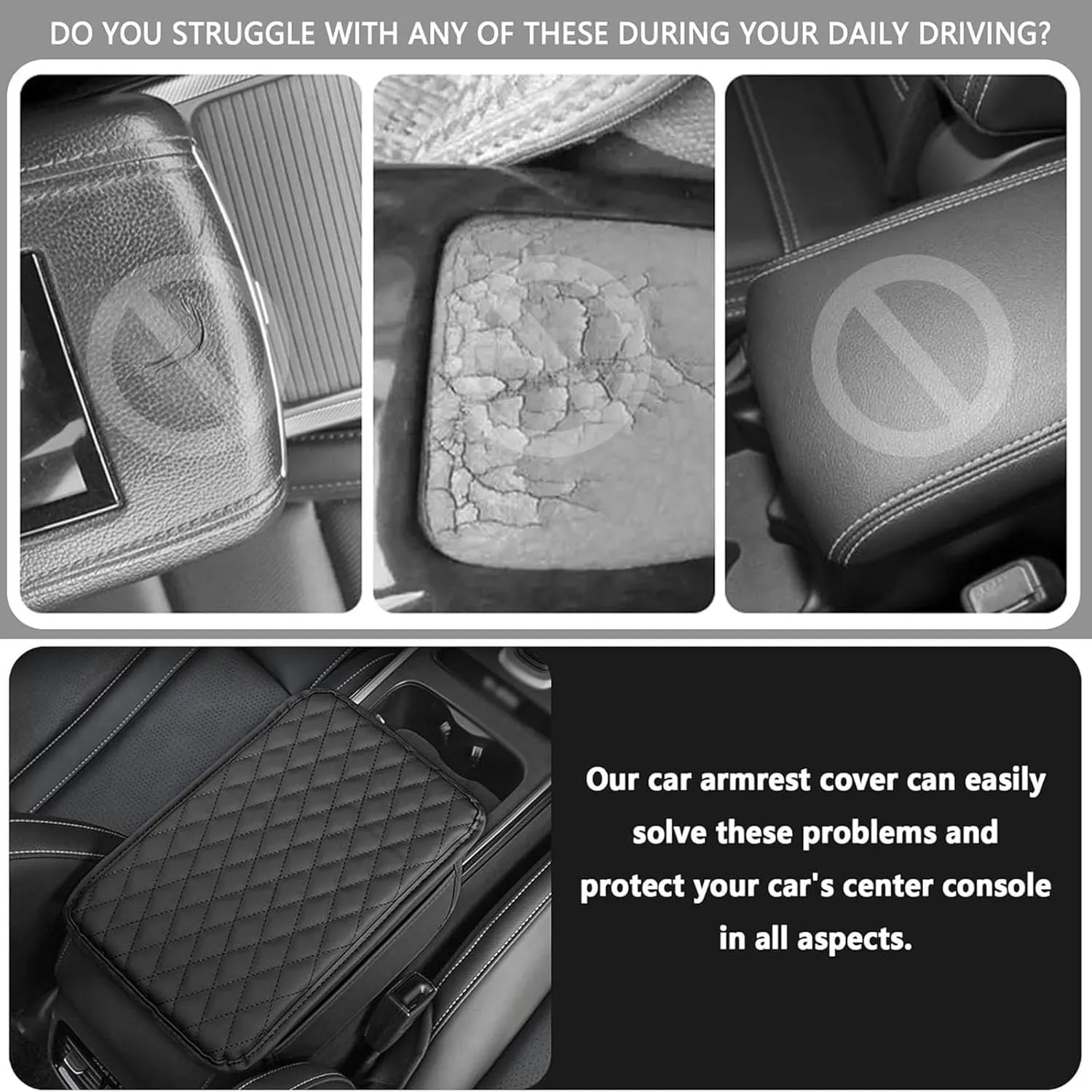 Leather Car Center Console Cover for Dodge Challenger LA LC SCAT/SRT 2008-2025, Universal Car Armrest Cover Protector 2 Storage Bags Waterproof Anti Scratch Interior Accessories, Gray