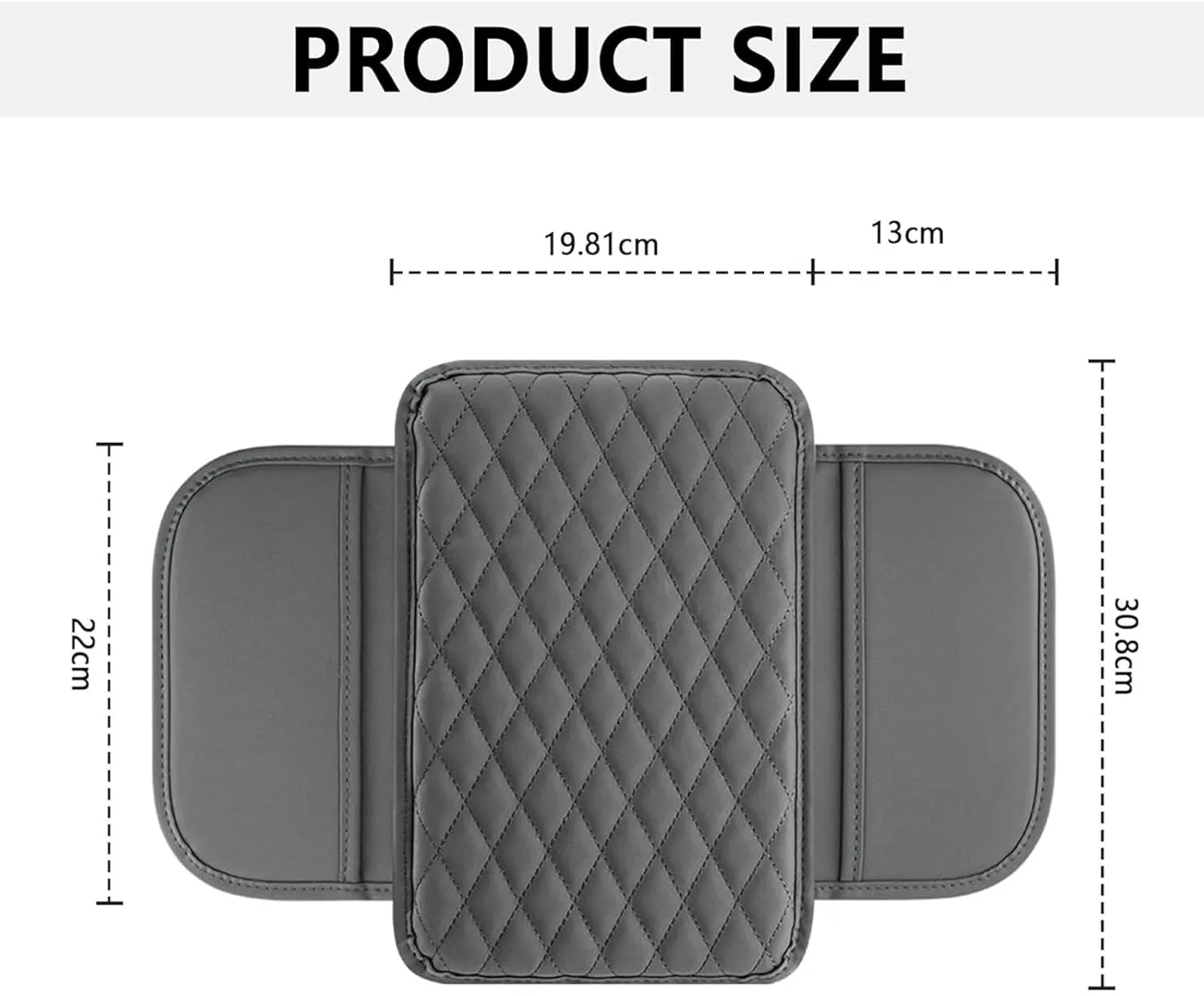 Leather Car Center Console Cover for Dodge Challenger LA LC SCAT/SRT 2008-2025, Universal Car Armrest Cover Protector 2 Storage Bags Waterproof Anti Scratch Interior Accessories, Gray