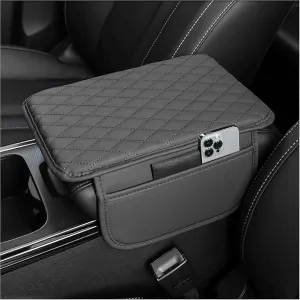 Leather Car Center Console Cover for Dodge Challenger LA LC SCAT/SRT 2008-2025, Universal Car Armrest Cover Protector 2 Storage Bags Waterproof Anti Scratch Interior Accessories, Gray