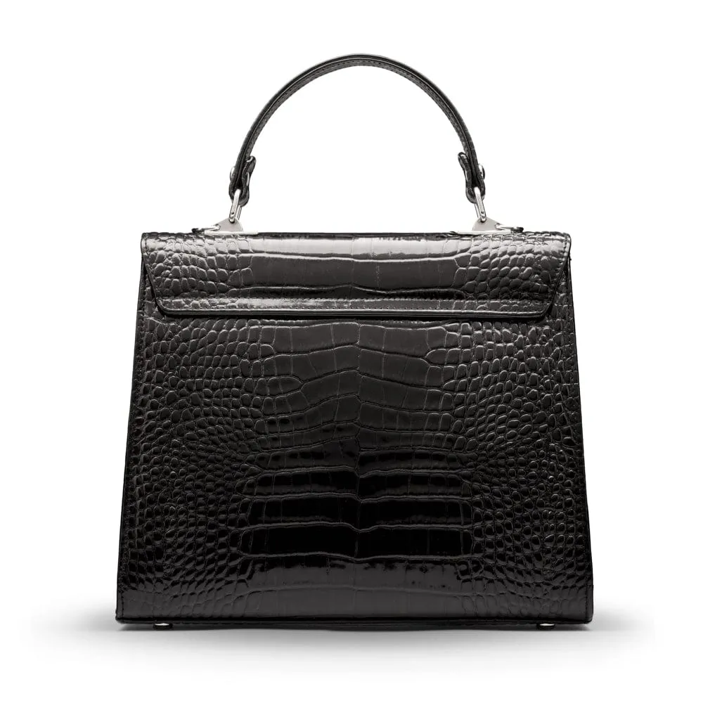 Leather Catherine Bag - Black Patent Croc-Effect