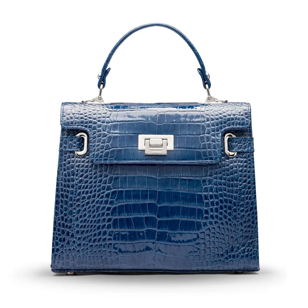 Leather Catherine Bag - Blue Patent Croc-Effect