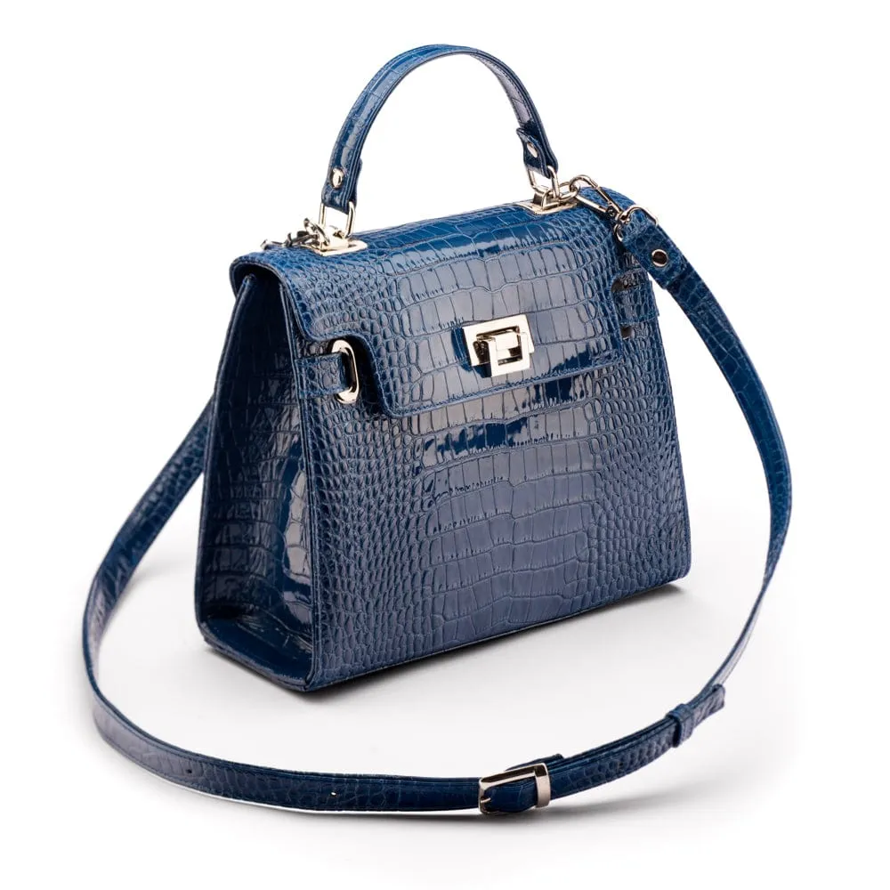 Leather Catherine Bag - Blue Patent Croc-Effect