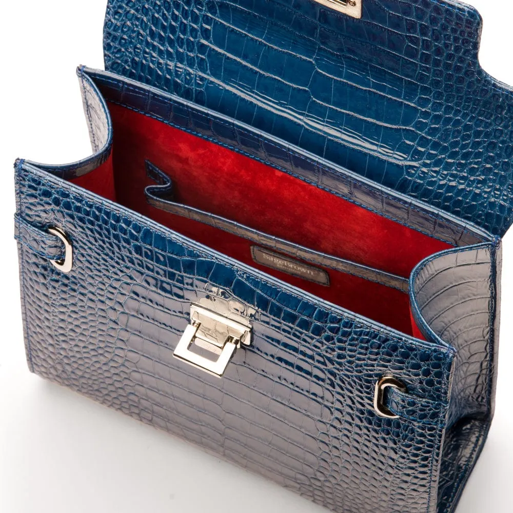 Leather Catherine Bag - Blue Patent Croc-Effect