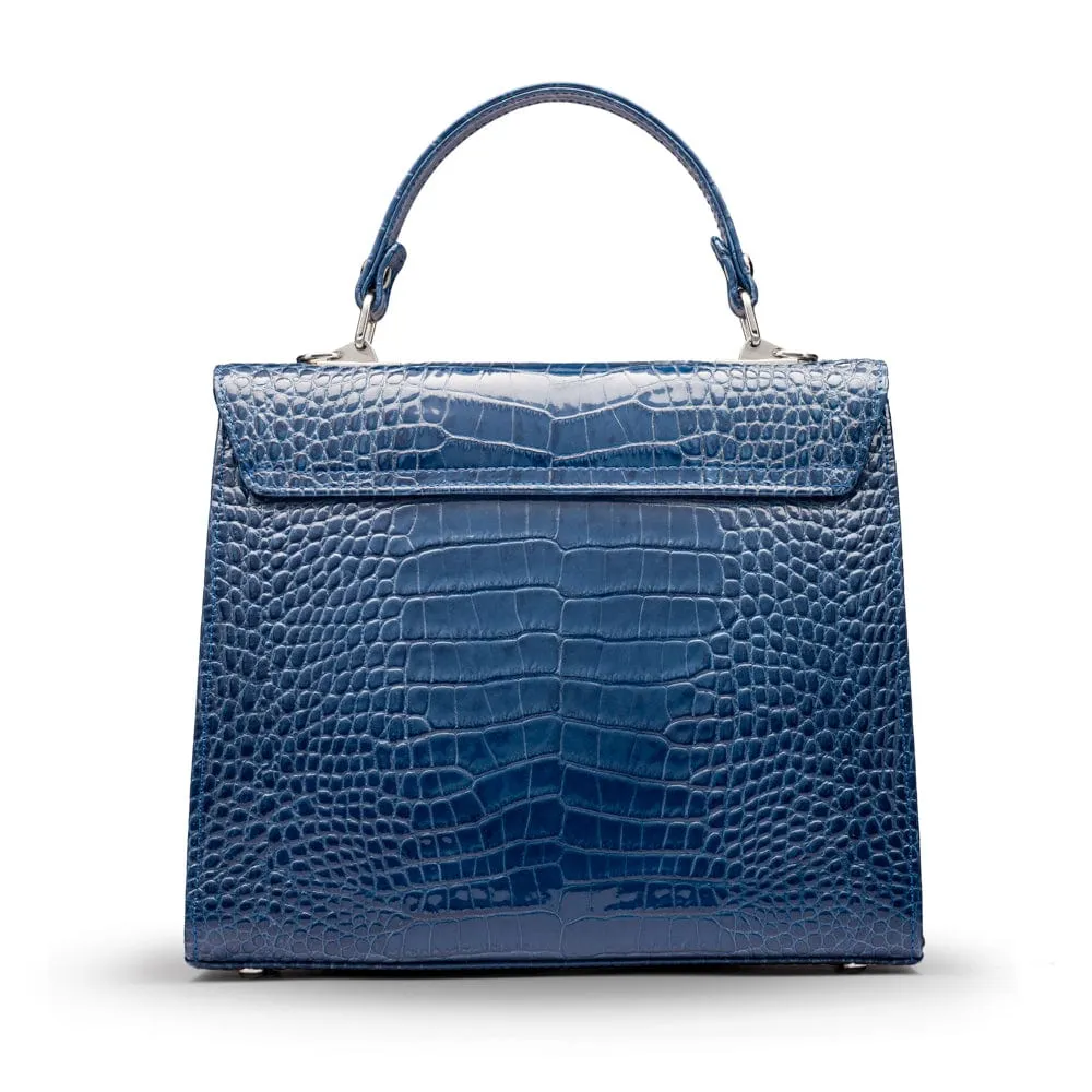 Leather Catherine Bag - Blue Patent Croc-Effect