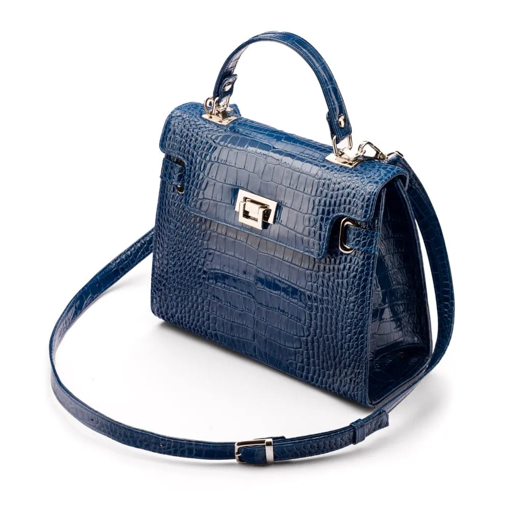 Leather Catherine Bag - Blue Patent Croc-Effect