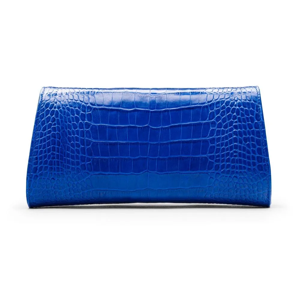 Leather Clutch Bag, Melanie - Cobalt Croc-Effect