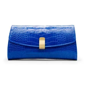 Leather Clutch Bag, Melanie - Cobalt Croc-Effect