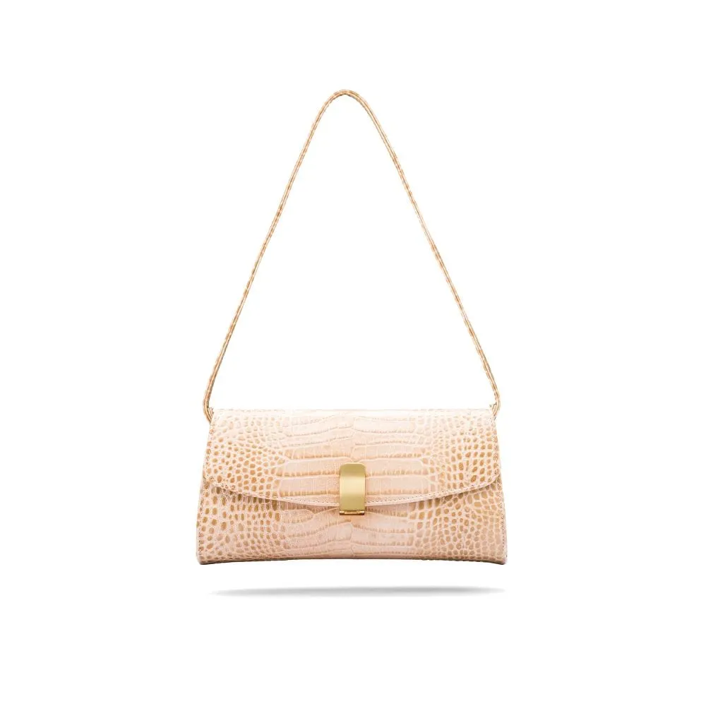 Leather Clutch Bag, Melanie - Ivory Croc-Effect