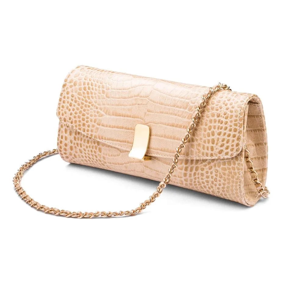 Leather Clutch Bag, Melanie - Ivory Croc-Effect
