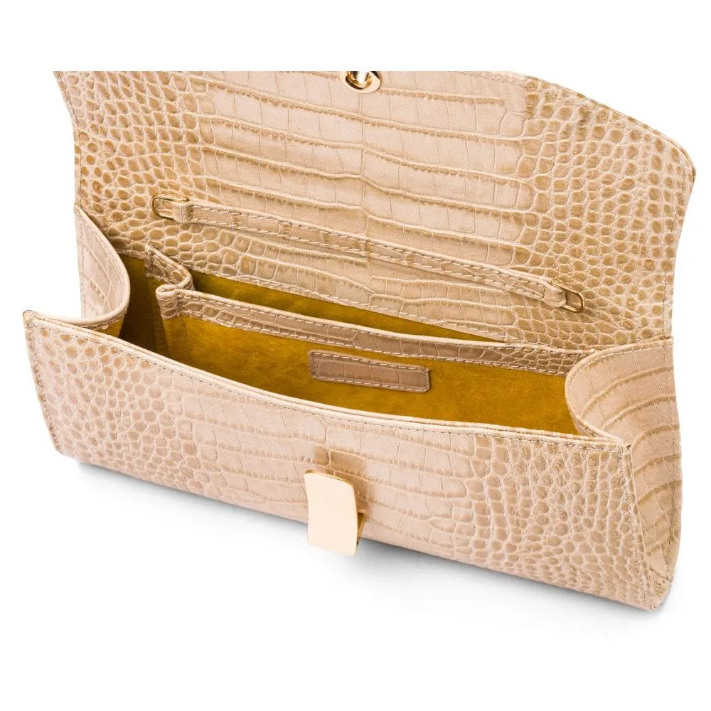 Leather Clutch Bag, Melanie - Ivory Croc-Effect