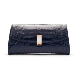 Leather Clutch Bag, Melanie - Navy Croc-Effect