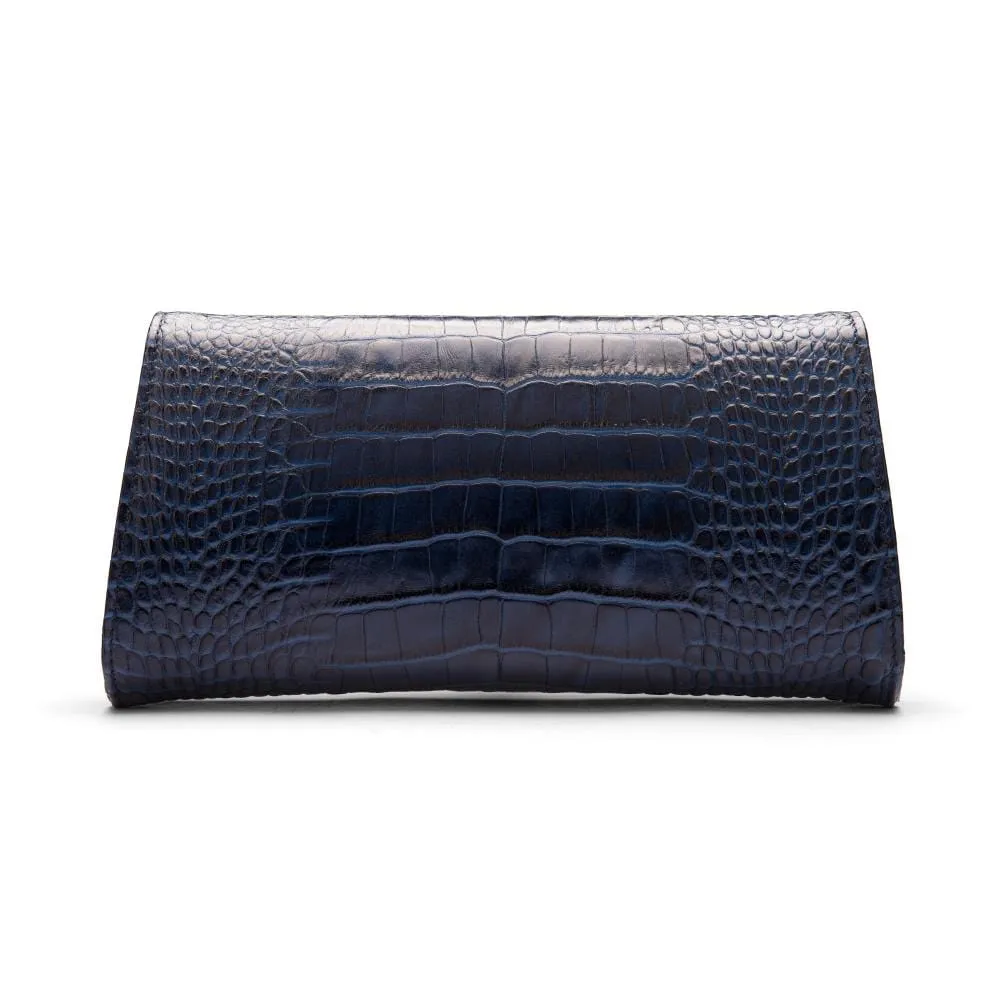Leather Clutch Bag, Melanie - Navy Croc-Effect