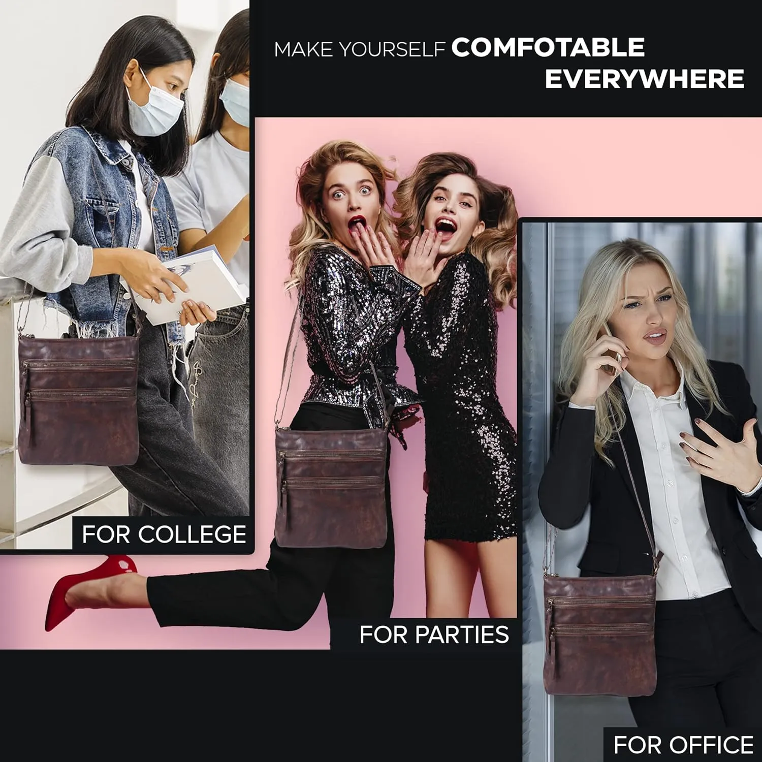 Leather Crossbody Bags for Women - Ladies Sling Handbags - Medium Cross body Purses Handbags - Purses For Women