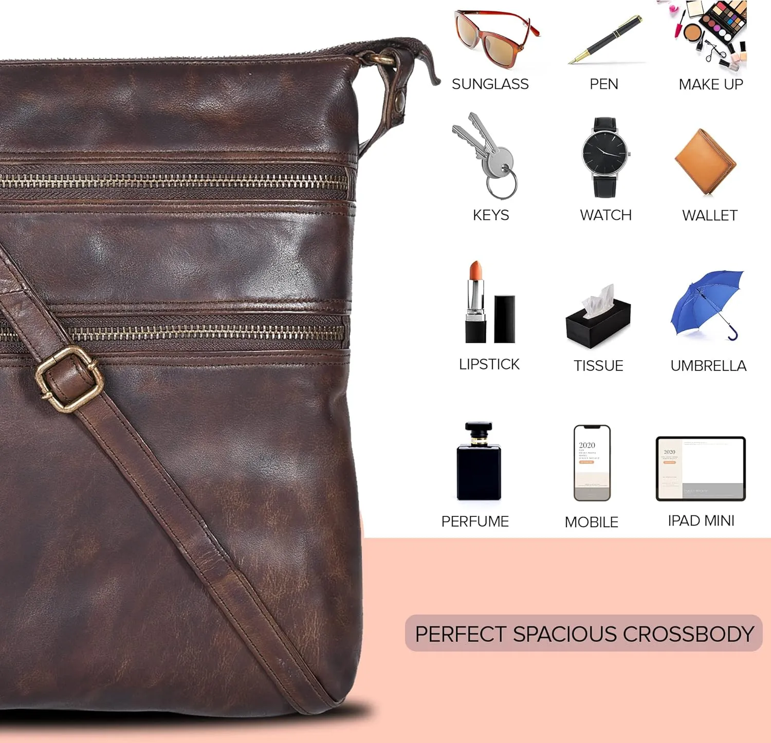 Leather Crossbody Bags for Women - Ladies Sling Handbags - Medium Cross body Purses Handbags - Purses For Women