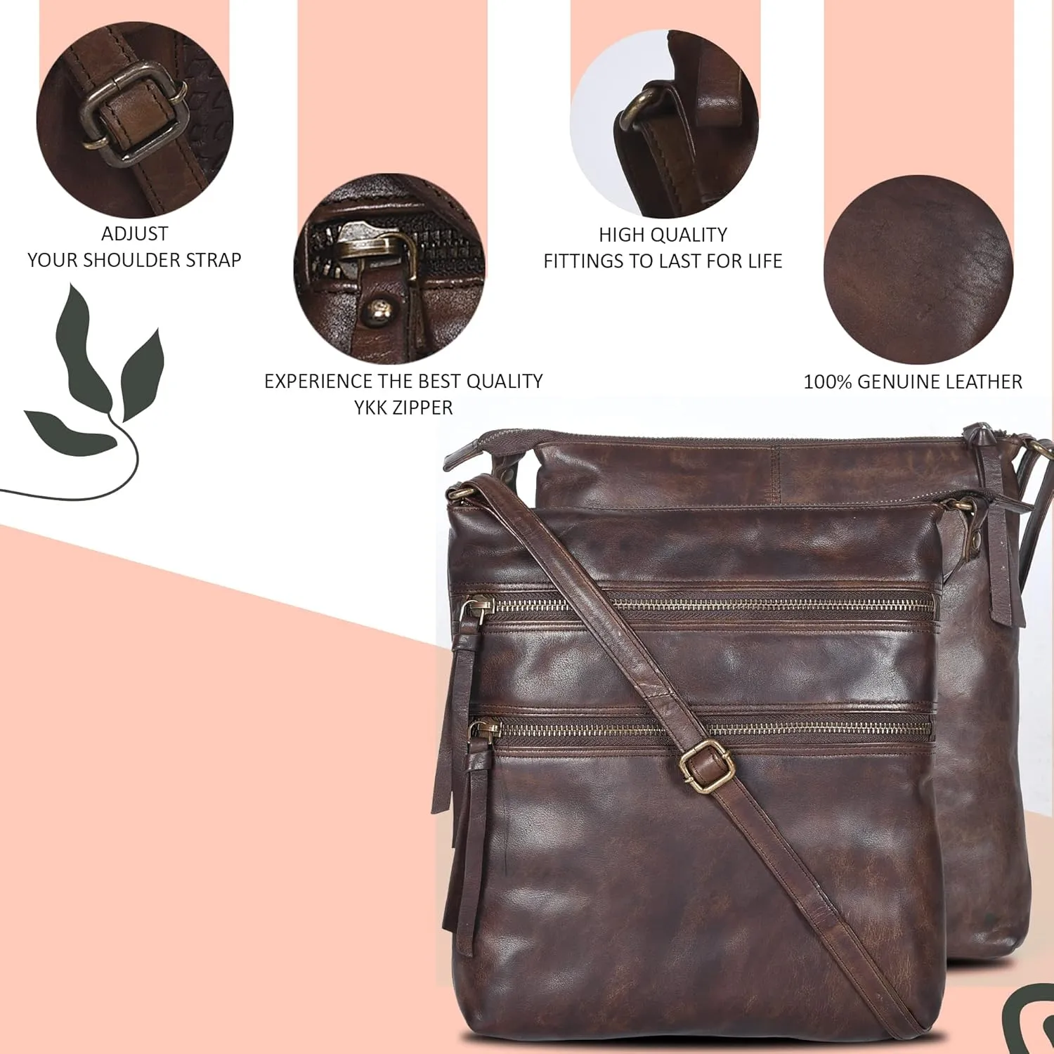 Leather Crossbody Bags for Women - Ladies Sling Handbags - Medium Cross body Purses Handbags - Purses For Women