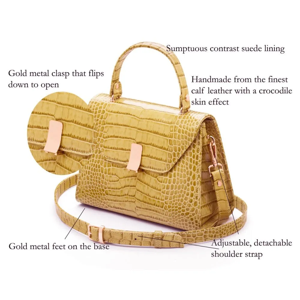 Leather Sabrina Bag - Antique Green Croc-Effect