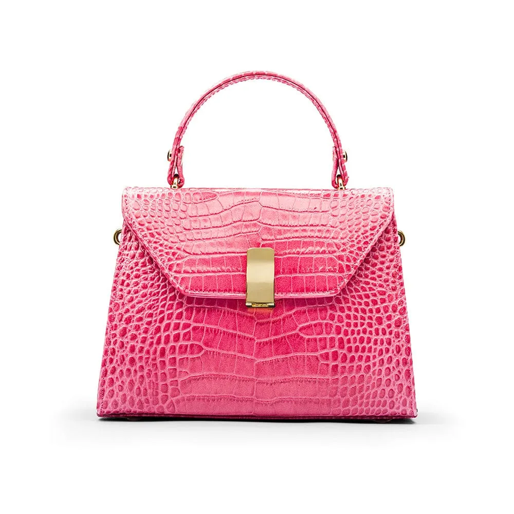 Leather Sabrina Bag - Candy Pink Croc-Effect