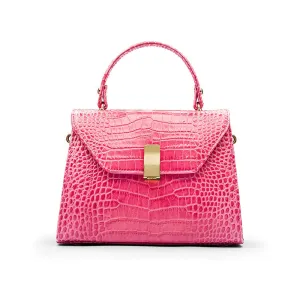 Leather Sabrina Bag - Candy Pink Croc-Effect