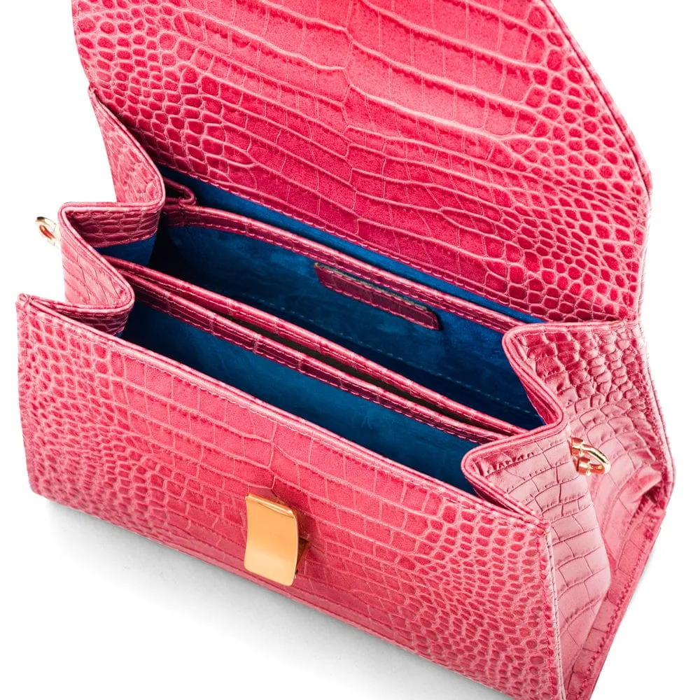 Leather Sabrina Bag - Candy Pink Croc-Effect