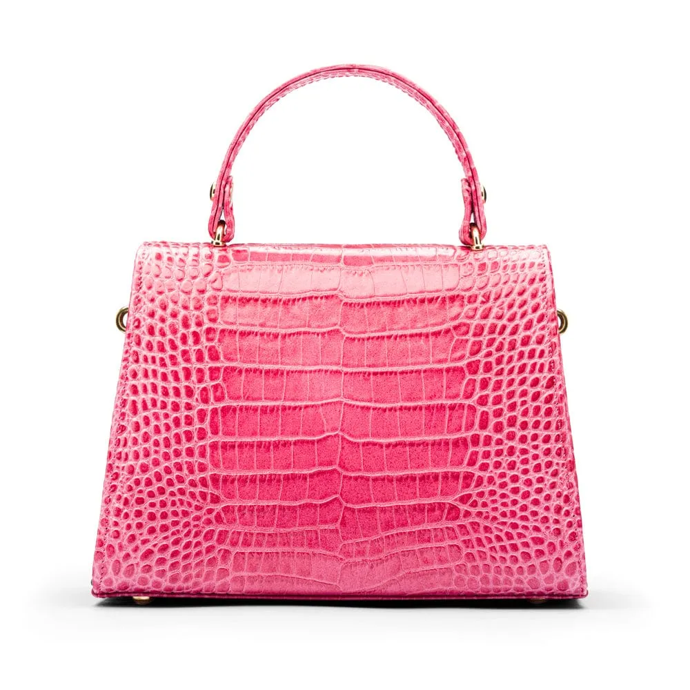 Leather Sabrina Bag - Candy Pink Croc-Effect