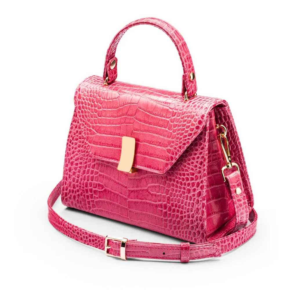 Leather Sabrina Bag - Candy Pink Croc-Effect