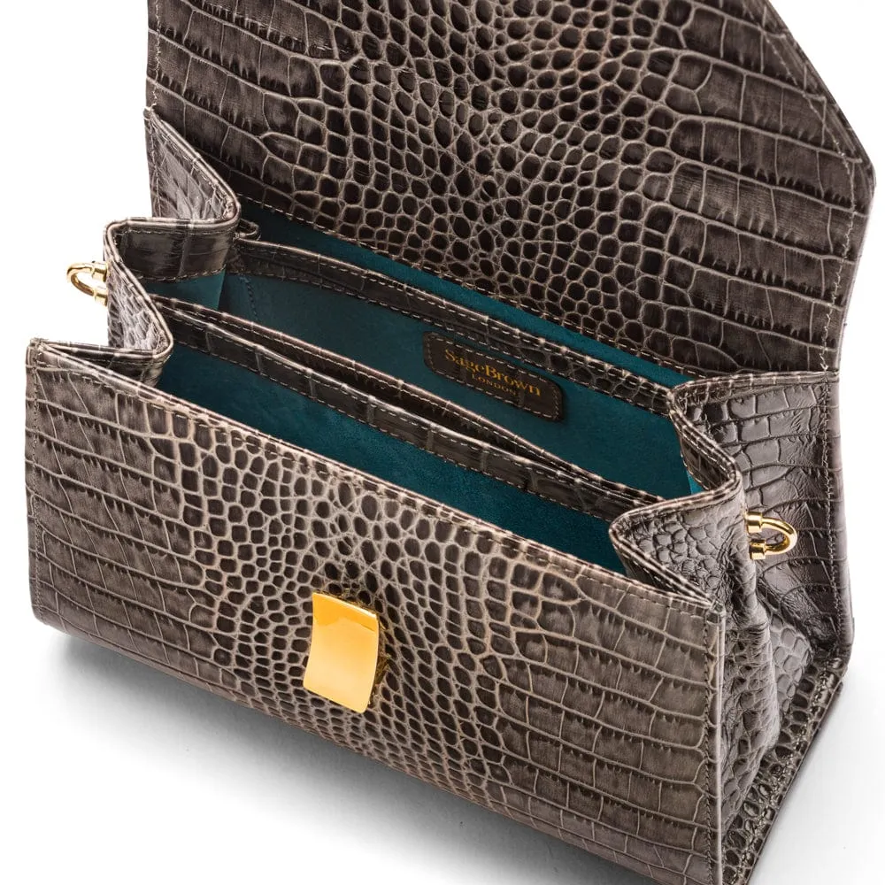 Leather Sabrina Bag - Dark Grey Croc-Effect