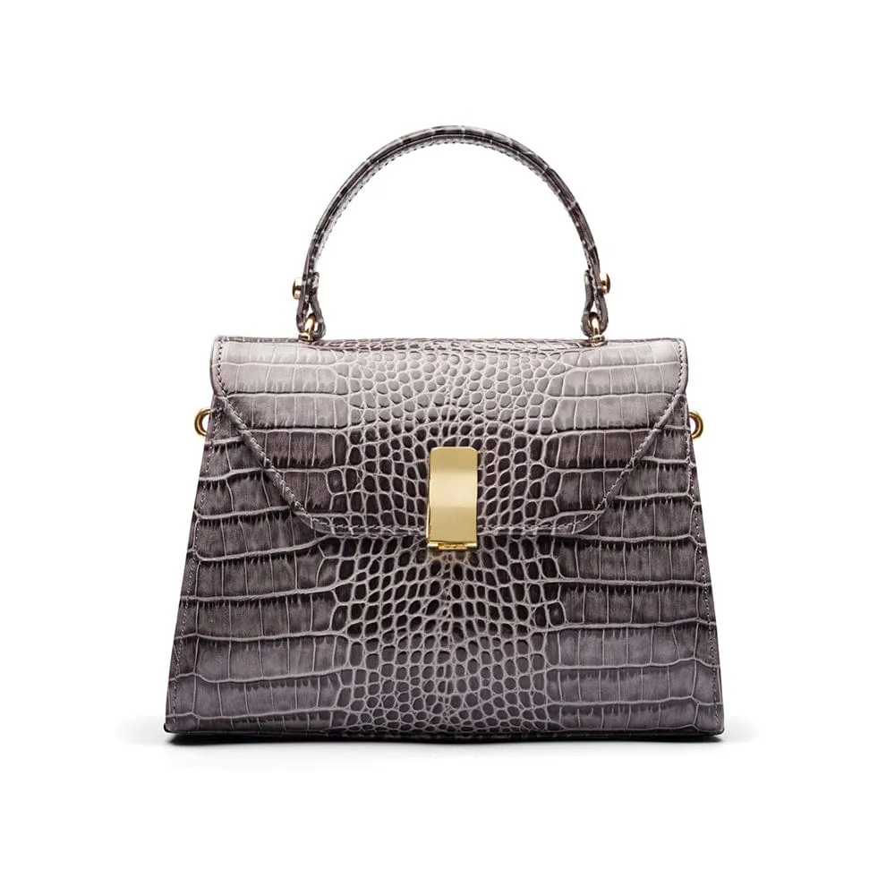 Leather Sabrina Bag - Dark Grey Croc-Effect