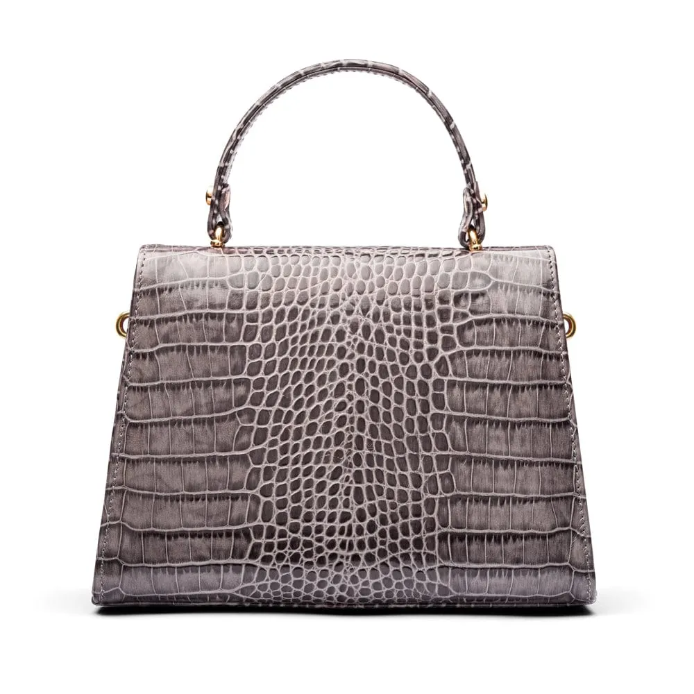 Leather Sabrina Bag - Dark Grey Croc-Effect