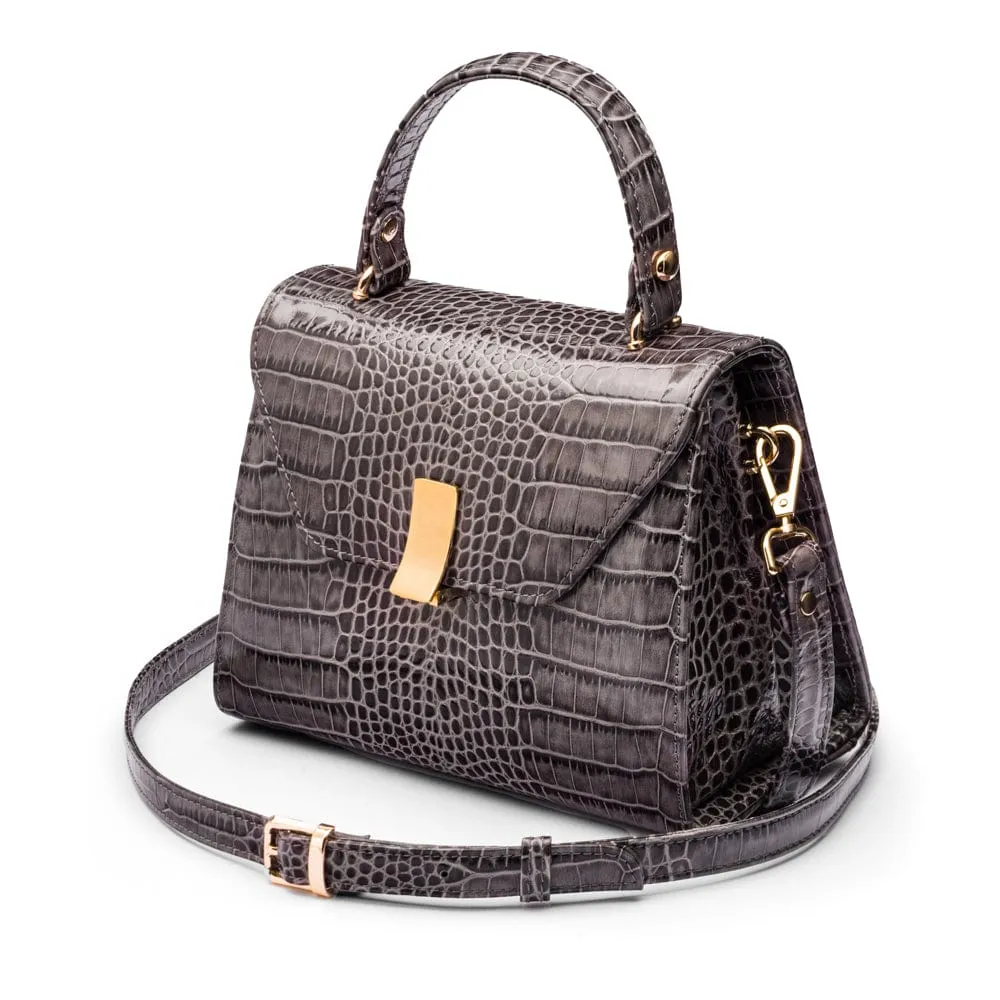 Leather Sabrina Bag - Dark Grey Croc-Effect