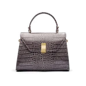 Leather Sabrina Bag - Dark Grey Croc-Effect