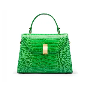 Leather Sabrina Bag - Emerald Green Croc-Effect