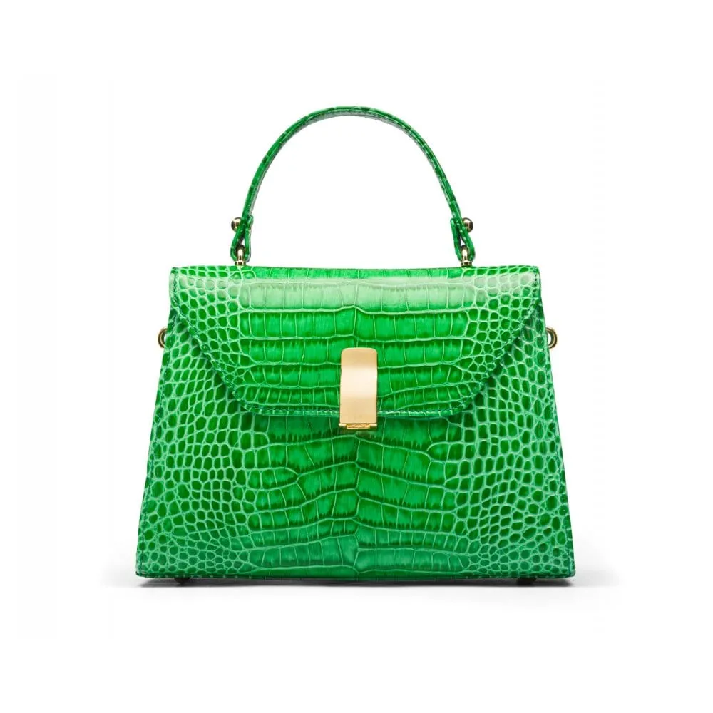 Leather Sabrina Bag - Emerald Green Croc-Effect