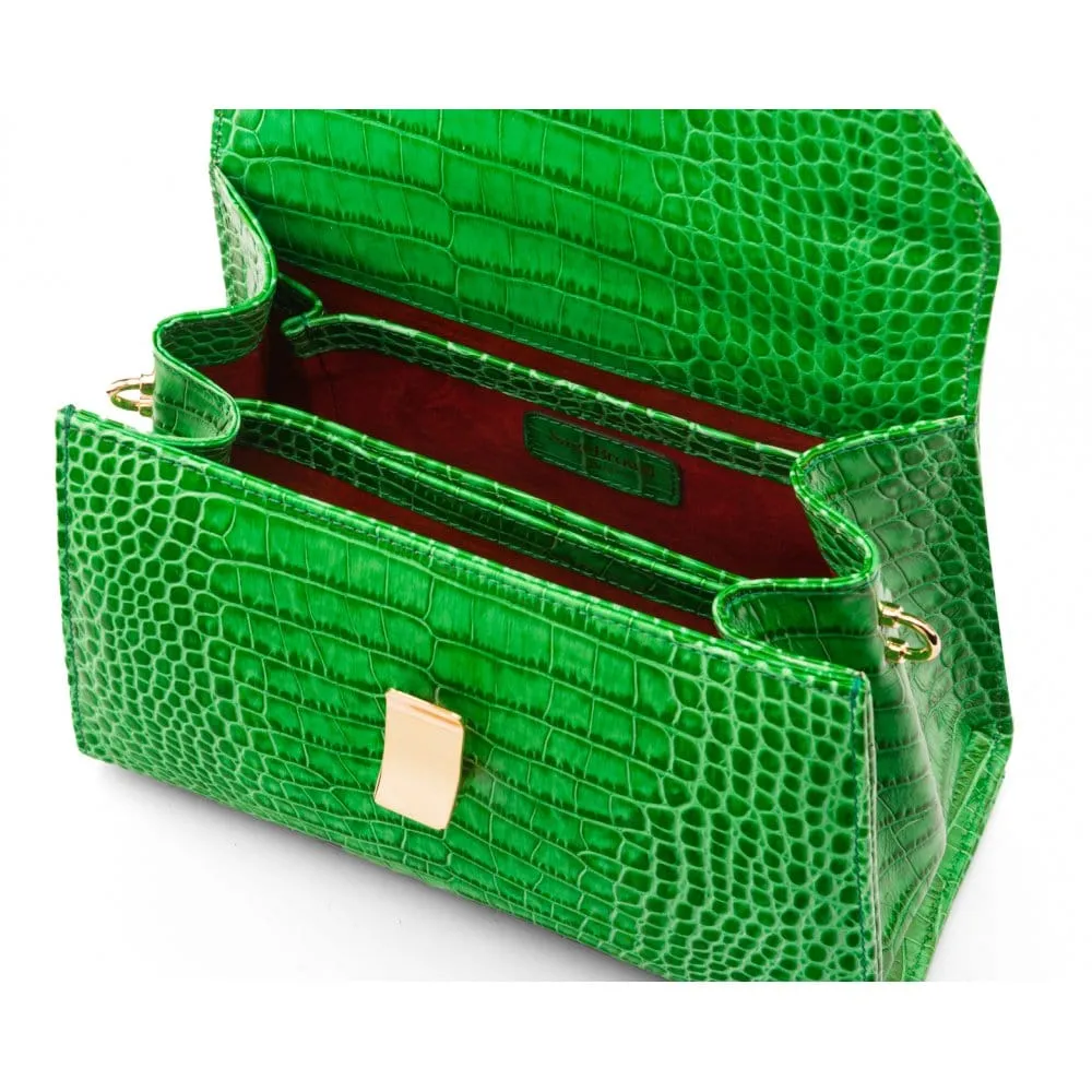 Leather Sabrina Bag - Emerald Green Croc-Effect