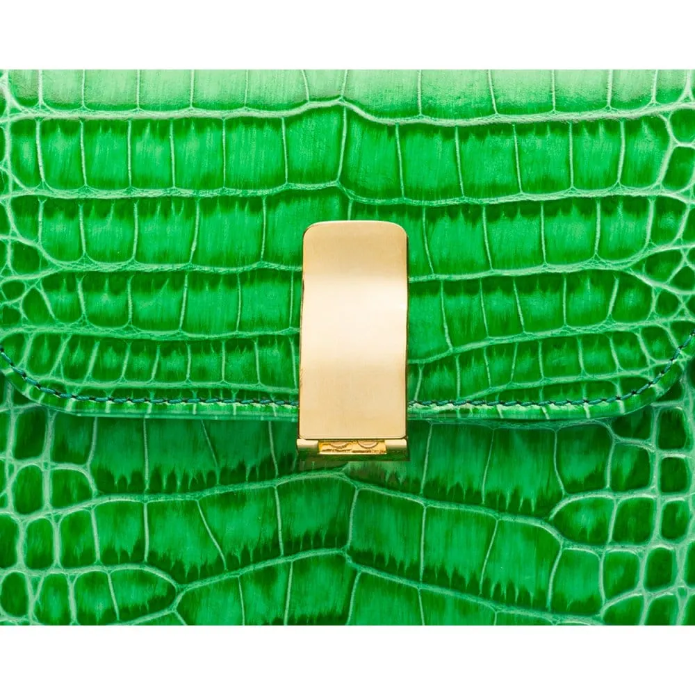 Leather Sabrina Bag - Emerald Green Croc-Effect