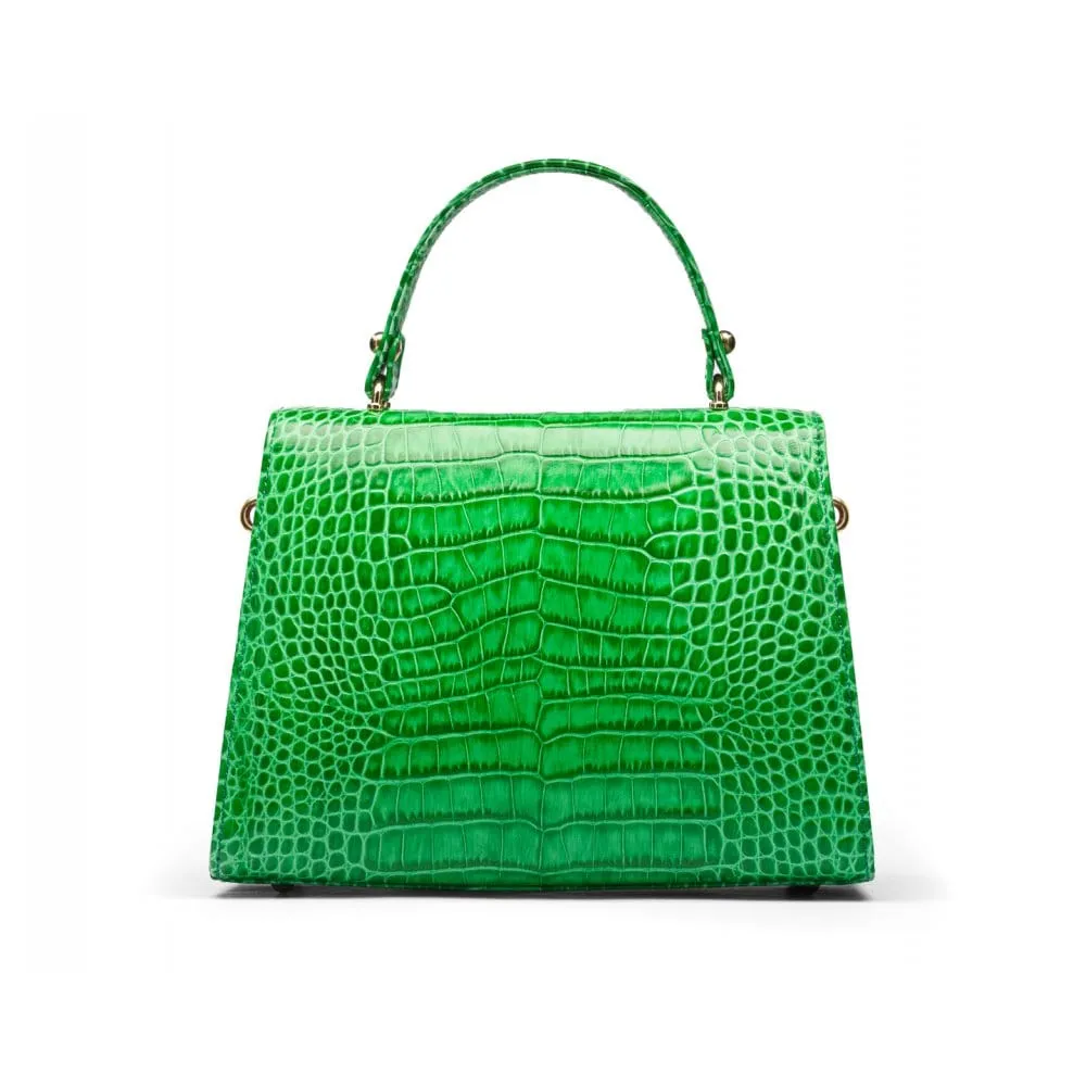 Leather Sabrina Bag - Emerald Green Croc-Effect