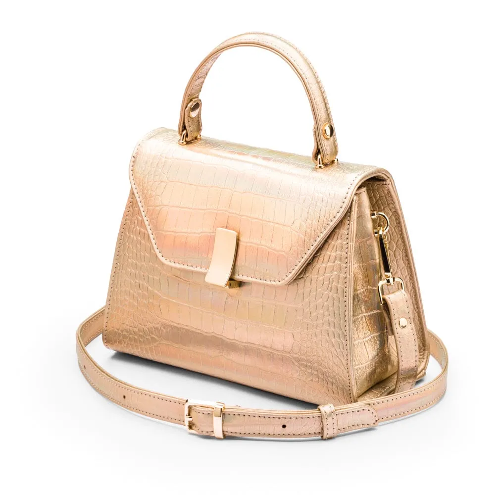 Leather Sabrina Bag - Gold Croc-Effect