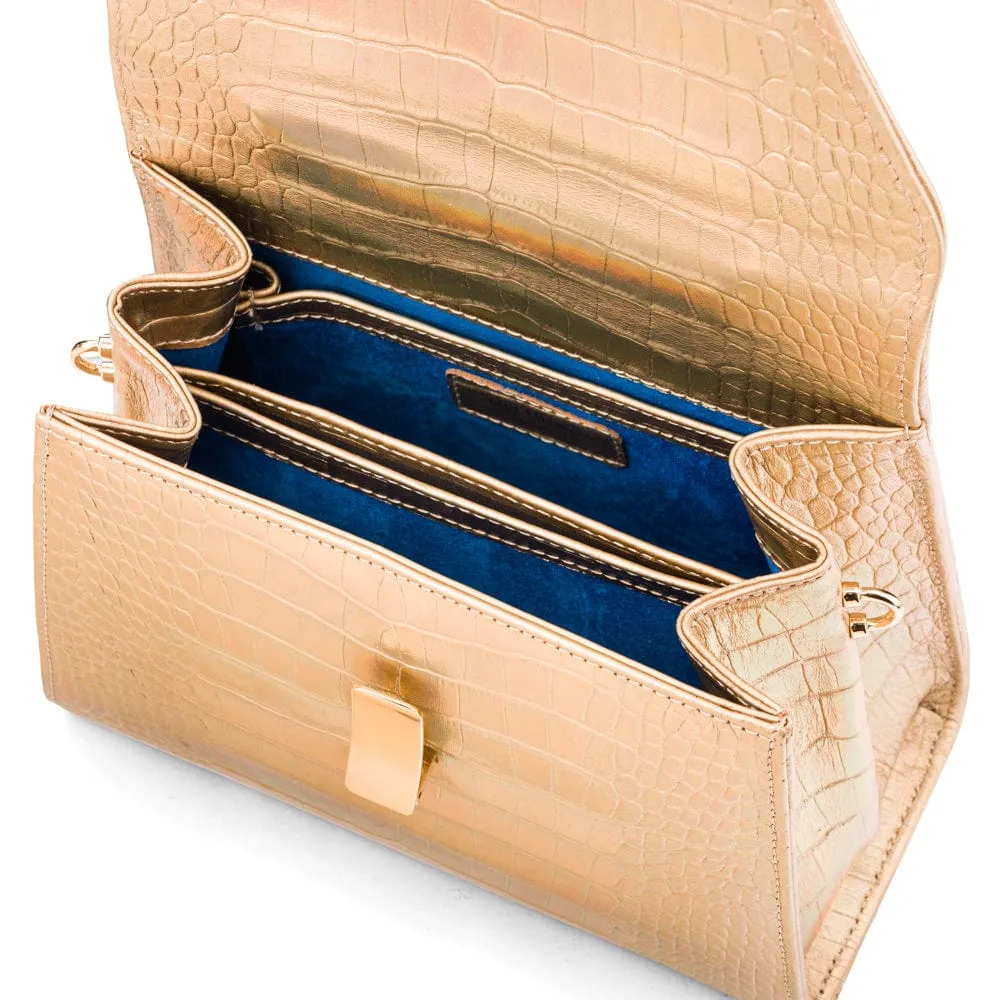 Leather Sabrina Bag - Gold Croc-Effect