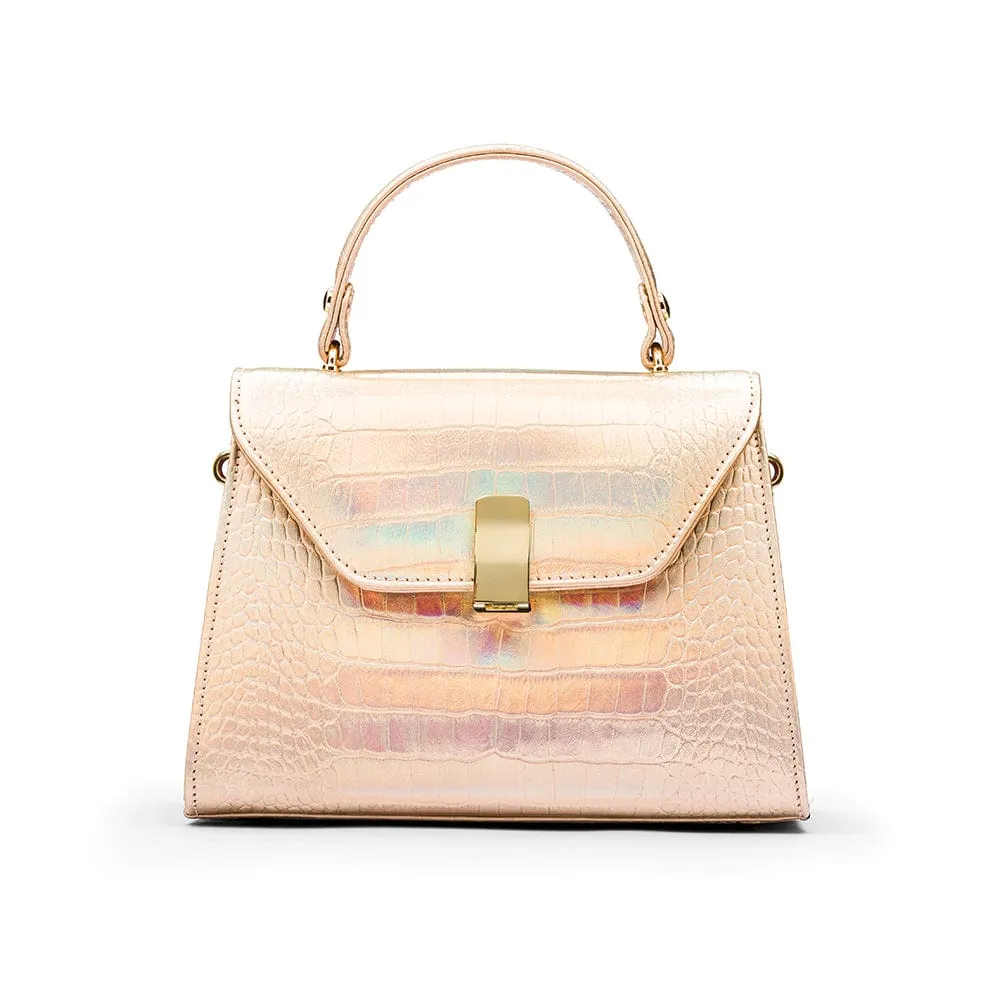 Leather Sabrina Bag - Gold Croc-Effect